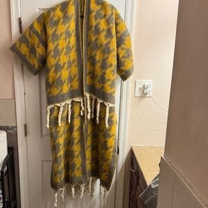 Yellow and Gray Houndstooth Coat with Fringe